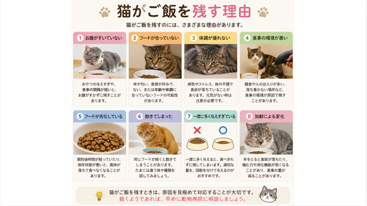 🐱🍚 猫がご飯を残すのはなぜ？考えられる理由と対処法をわかりやすく解説！